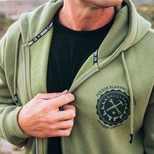 DIXXON | Shirts | Dixxon Flannel Bandit Zip Up Hoodie Od Green Mens